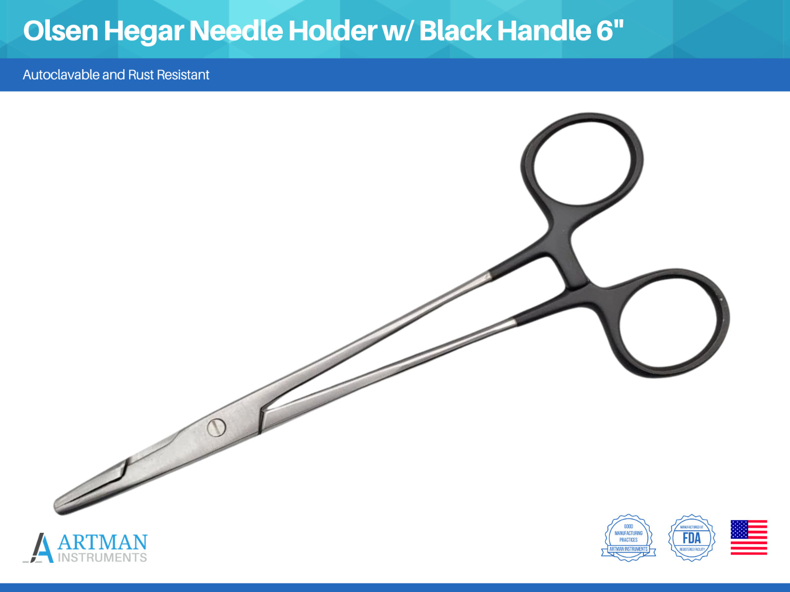 Olsen Hegar Needle Holder w/ Black Handle 6″ ARTMAN