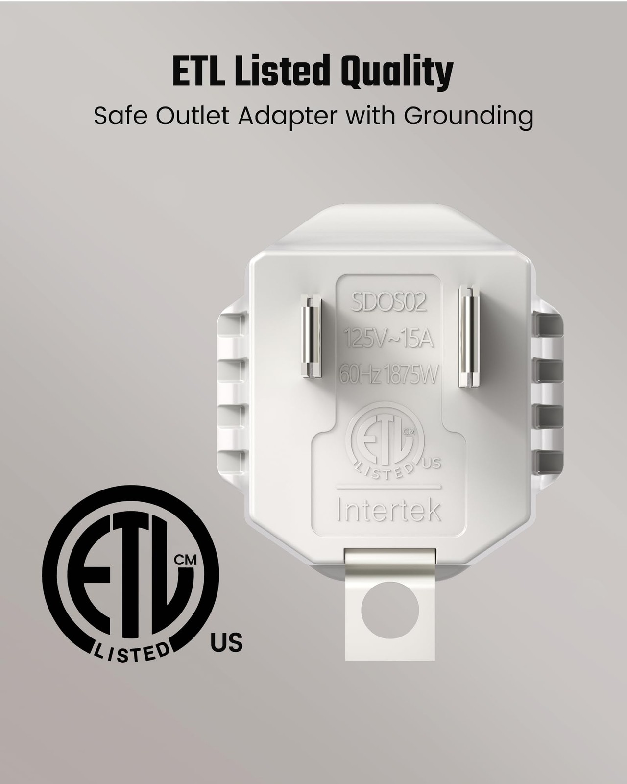 2 Prong to 3 Prong Outlet Adapter, SUPERDANNY ETL Listed 3-2 Prong Adapter,