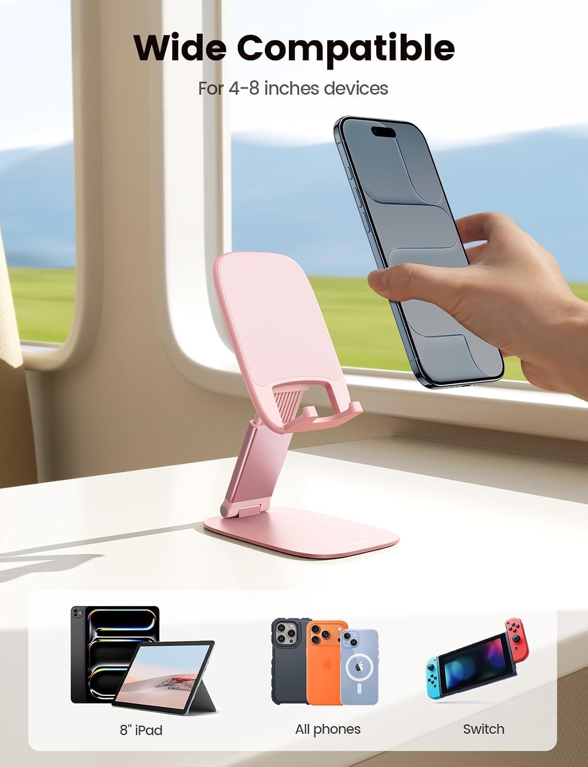 Ultra-Slim Pink Phone Stand – Adjustable & Portable Desk Accessory for Women