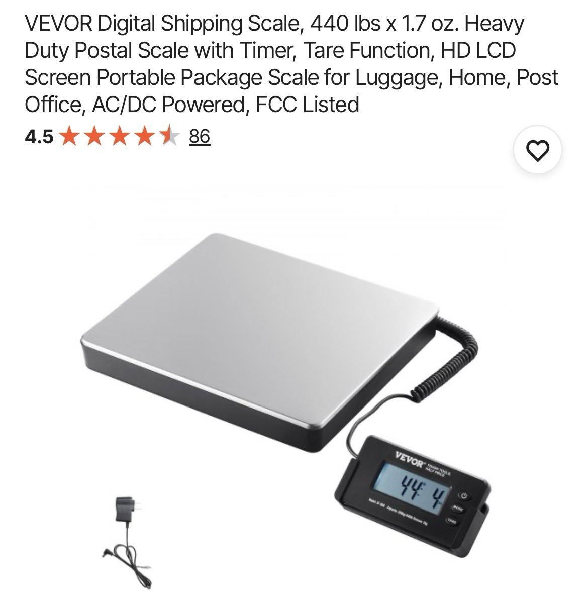 VEVOR 440 lbs x 1.7 oz Shipping Scale Digital Postal Scale AC/DC Package LCD