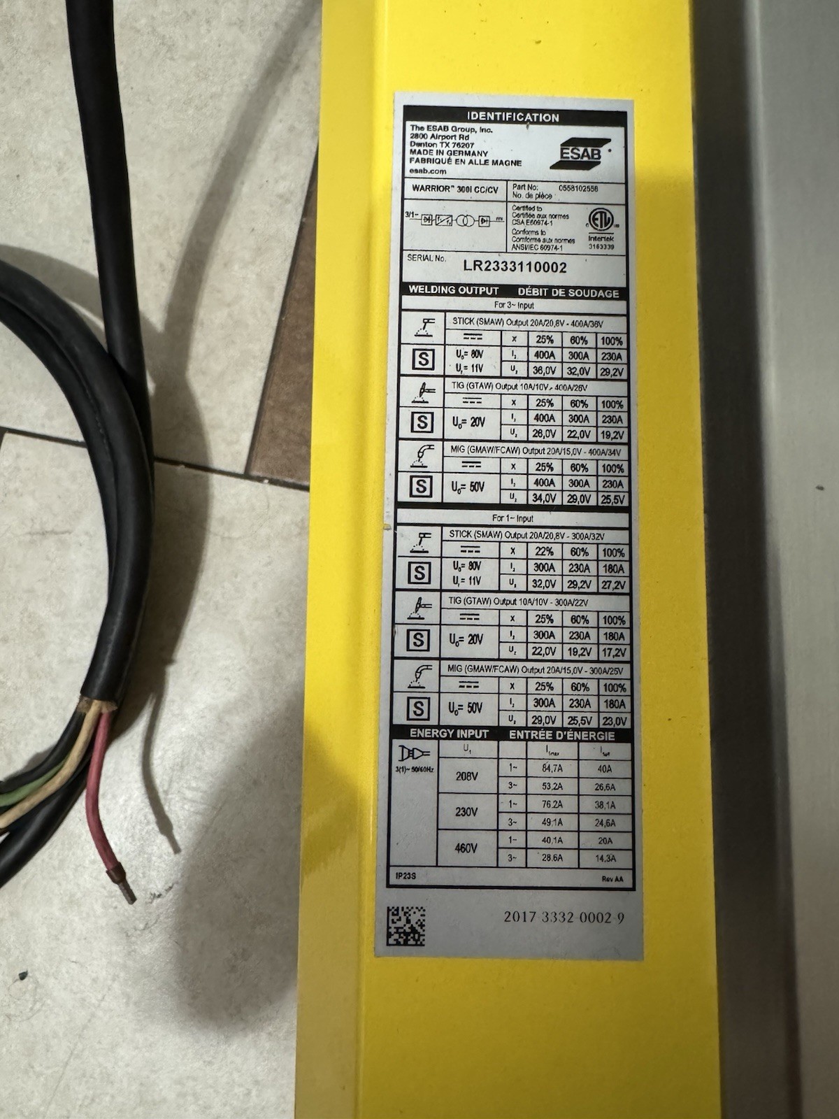 Esab Warrior 300i Cc/cv,single And 3 Phase Multiprocess Welder