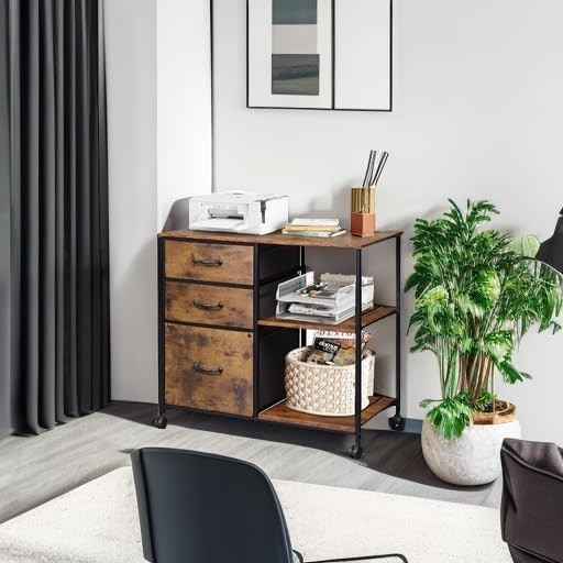 3 Drawer Mobile File Cabinet, Rolling Printer Stand with Open Storage Shelf, …