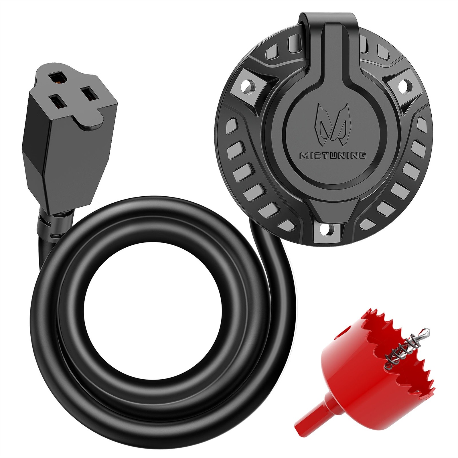 15A 12AWG AC Port Plug, 125V RV Shore Power Inlet Socket Electrical Ends Adapter