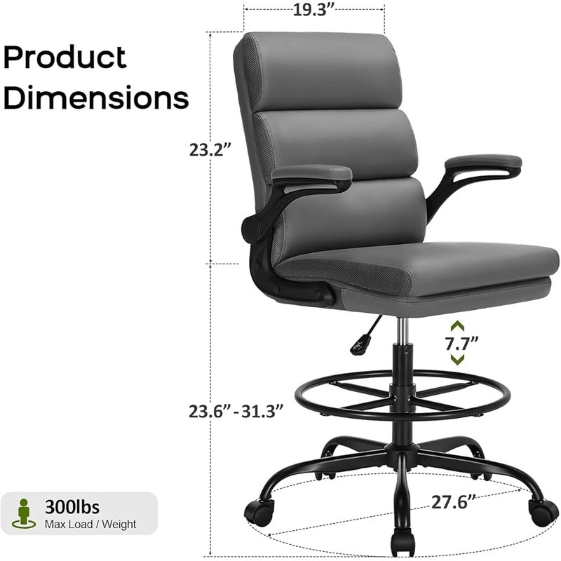 Adjustable Drafting Chair Ergonomic Design BIFMA Certified W/ Foot Rest Ring New