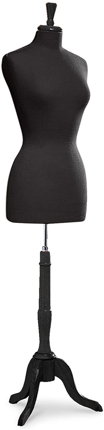 Women’s Dressmaker Form Seamstress Black Jersey Mannequin Size 8 Wood Base