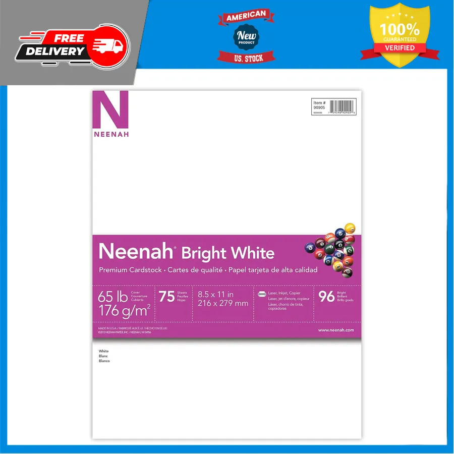 Astrobrights Bright White Cardstock 8.5 x 11 65lb 176gsm 75 Sheets 90905-02