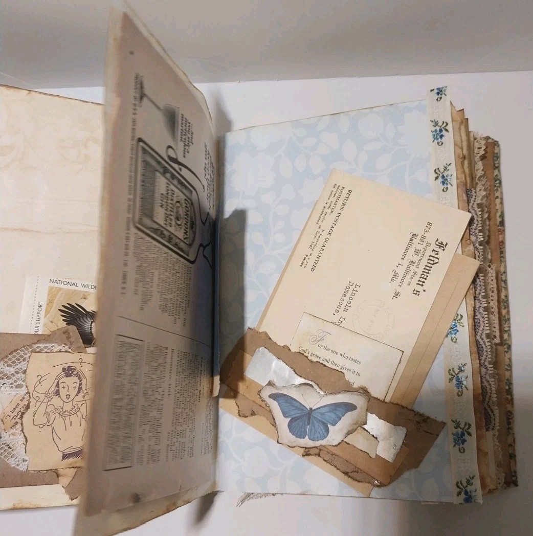Junk Journal Antique Vtg. Ephemera Handmade Book Lg 9.5″x6.5″ Mother’s Day Gift