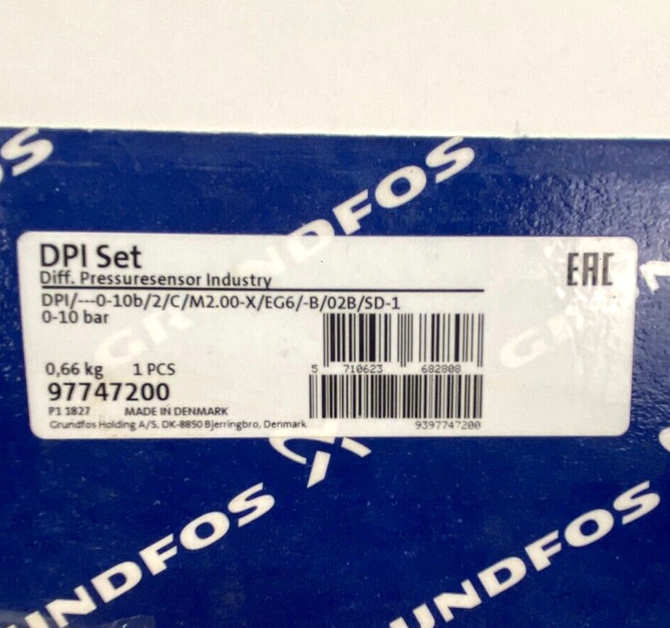 Grundfos 97747200 ~ DPI Differential Pressure Industrial Sensor ~ Denmark ~ New