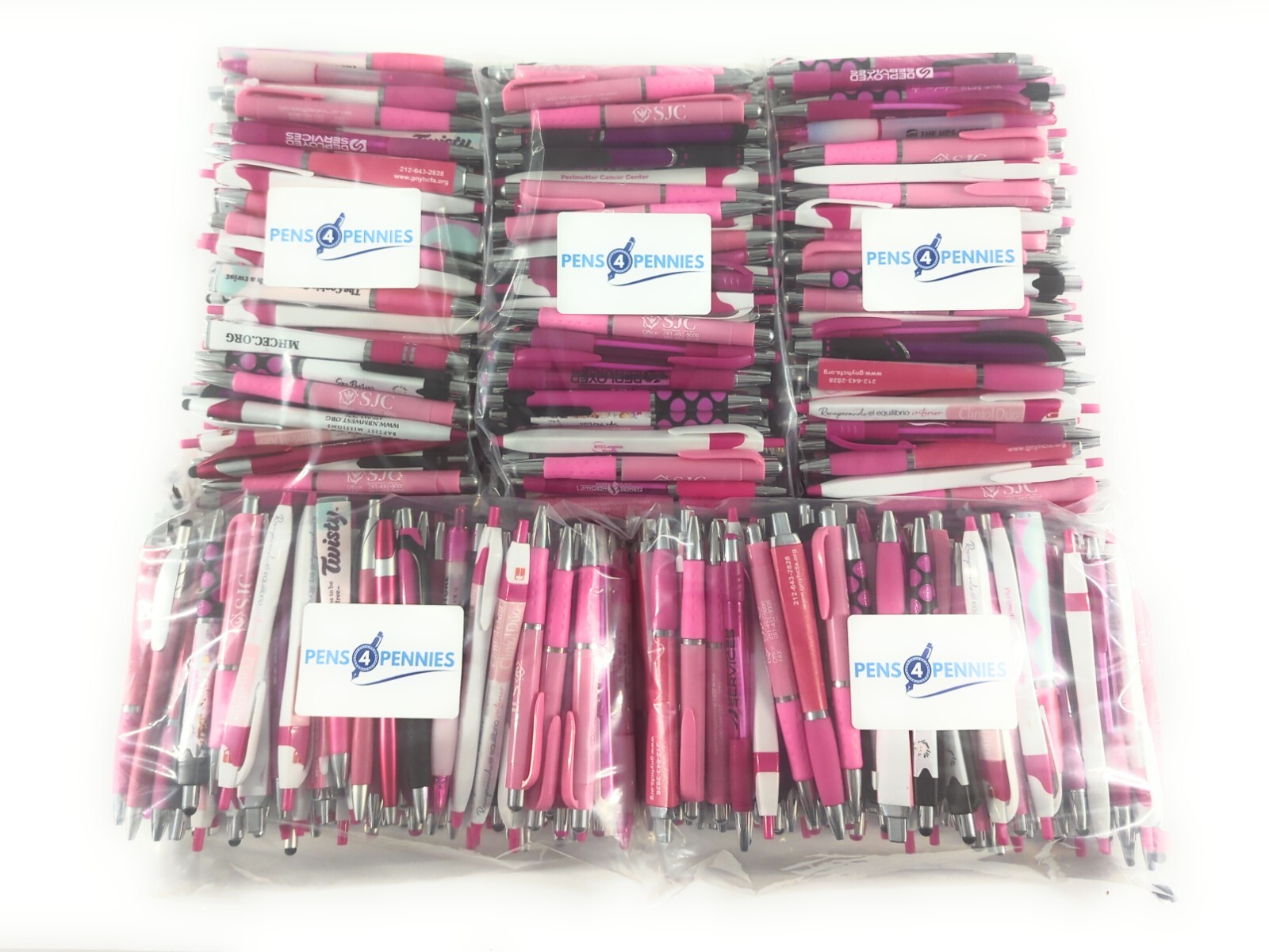 Bulk Misprint Pen Lots: 500 count mixed PINK/ ROSE/ MAGENTA Ballpoint Click Pens