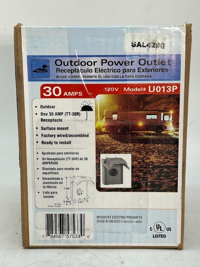 Midwest U013P 30A 120V RV Outdoor Power Outlet – Gray weatherproof Supply