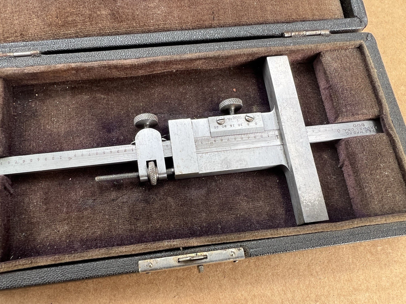 🇺🇸Vintage Brown & Sharpe No. 600 Vernier Depth Micrometer Gauge 5” Case🇺🇸