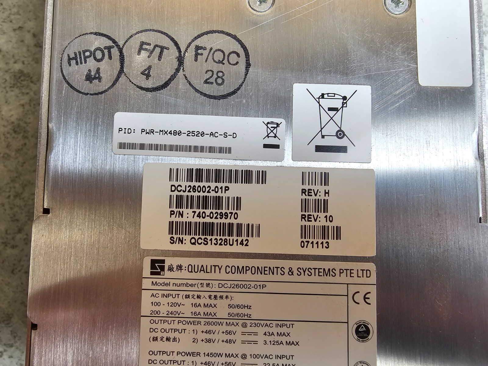 Juniper MX480 2520W AC Power Supply PWR-MX480-2520-AC