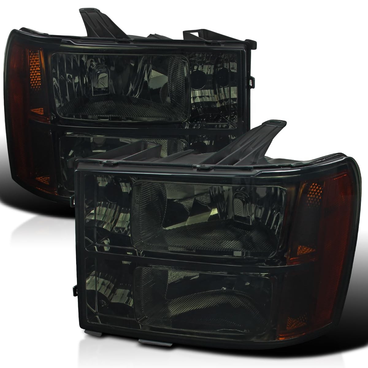 Smoke Lens Amber Headlights L+R Pair for 2007-2013 GMC Sierra 1500