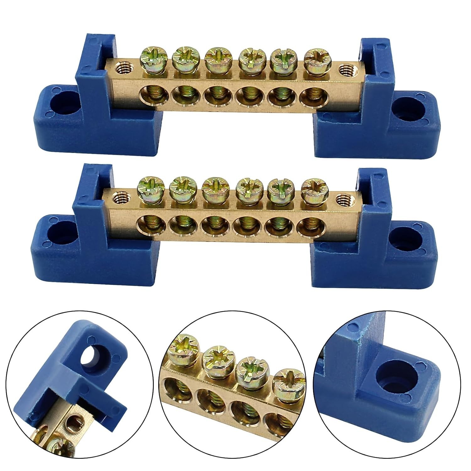 2 Pack Brass Screw Terminal Bus Bar – 8 Position Terminal Block for Marine Power