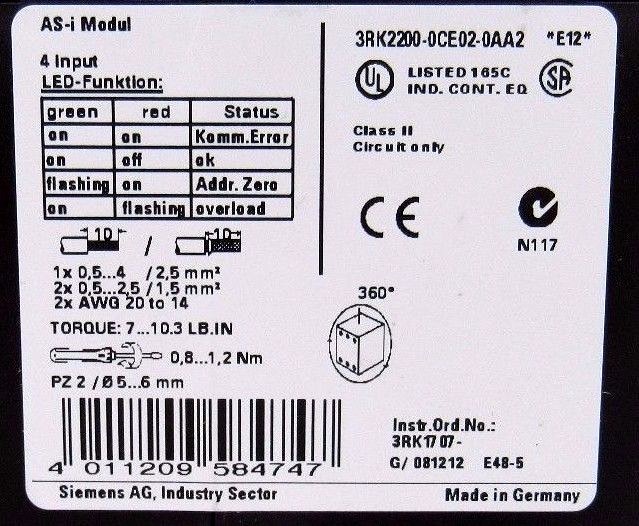 NEW SIEMENS 3RK2200-0CE02-0AA2 INTERFACE MODULE 3RK22000CE020AA2
