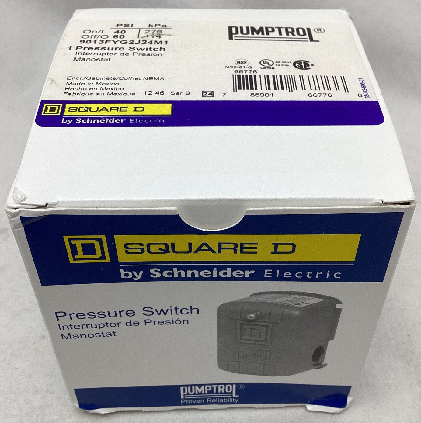 Square D / Pumptrol 40-60psi 1/4″FPT Pressure Switch 9013FYG2J24M1 ~ New