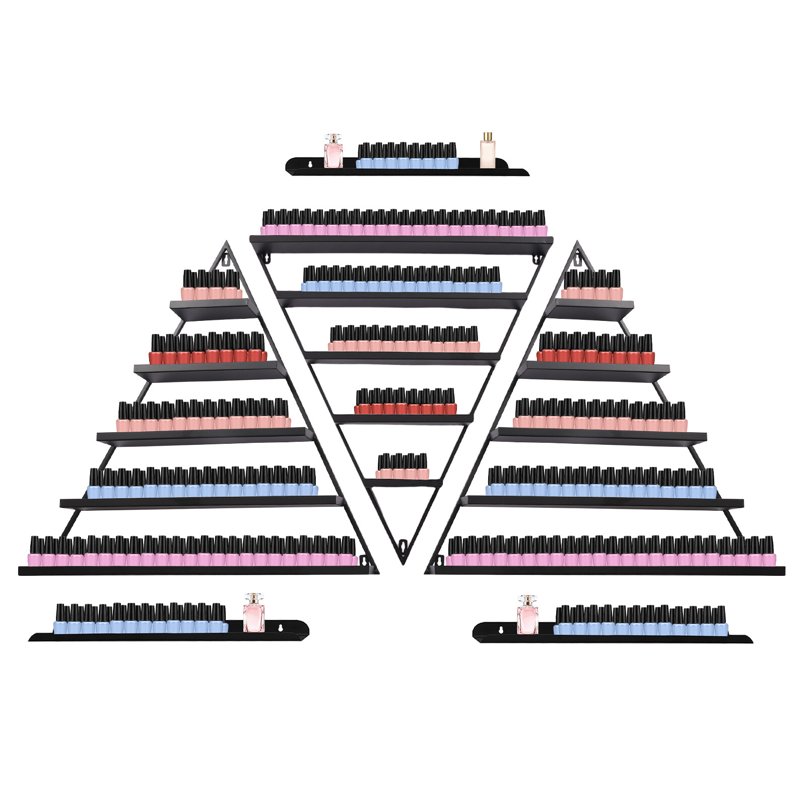 5 Tiers Metal Triangle Nail Polish Display Racks Black Wall-Mounting Shelf Kit