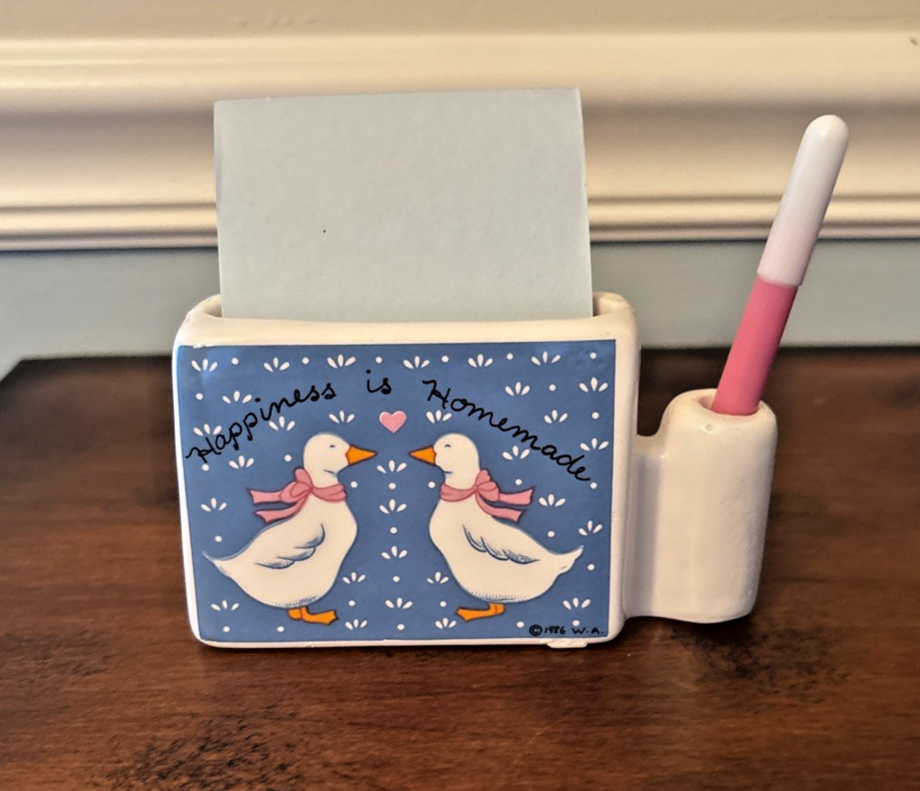 Vintage Geese Duck Memo Holder Pen set 1986 Happiness is Homemade
