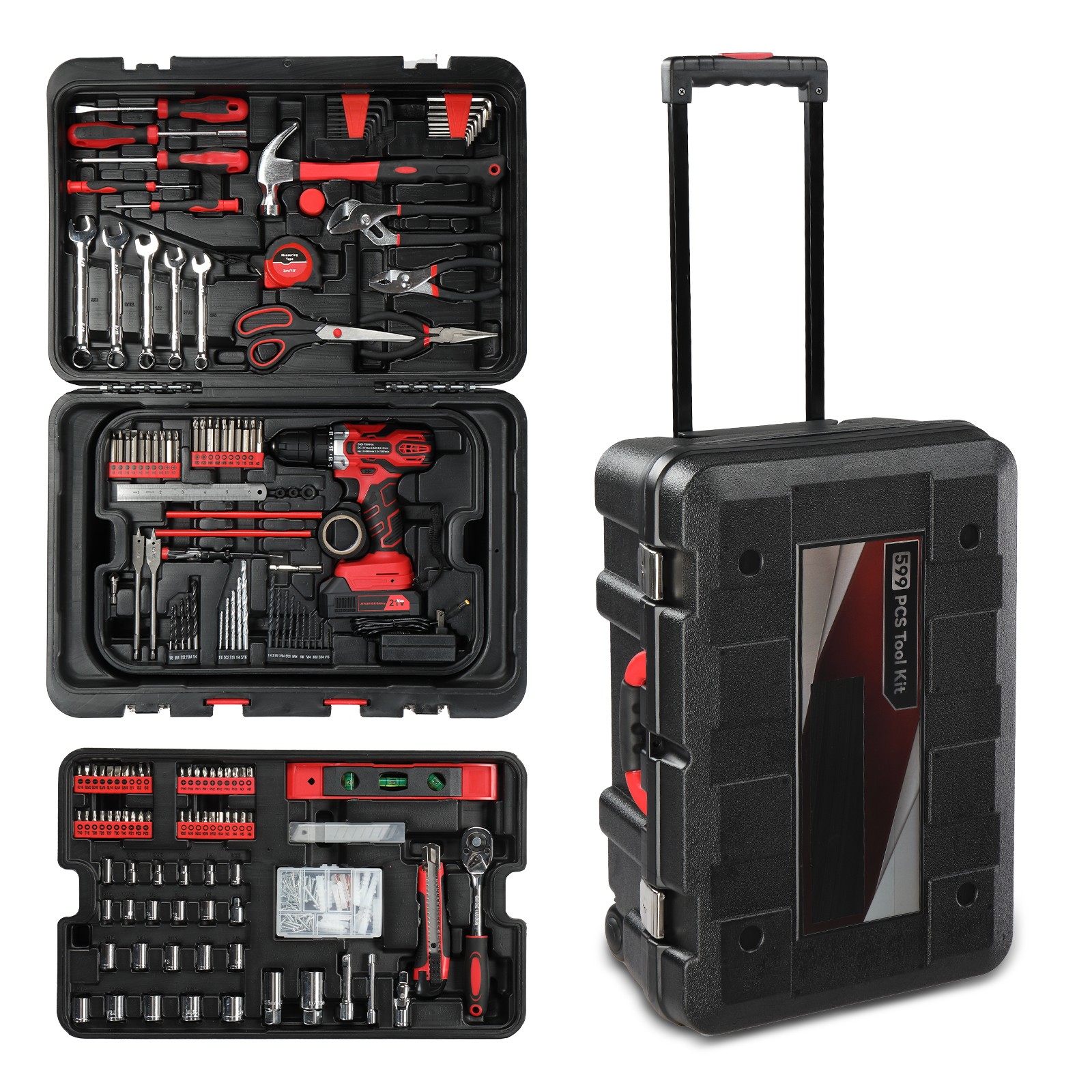 599 PCS Tool Set Mechanics Tool Kit Wrenches Socket w/ Trolley Case Box Organize