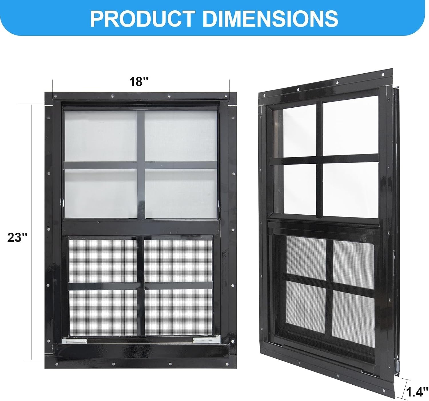 2 Pack Shed Windows with Black Frame, 18x 23 Flush Mount Small Window with Tempe