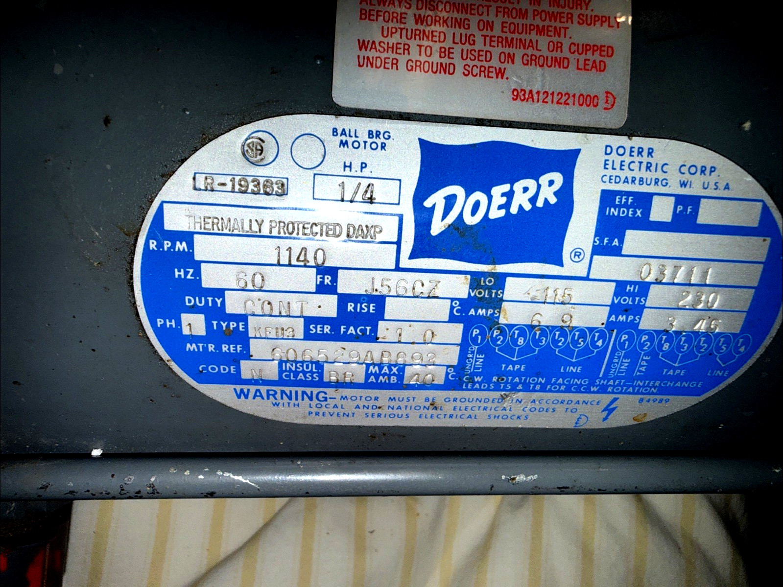 Doerr 1/4 HP, 1140 RPM – Single-phase 115/230-volt Motor For Hazardous Loc.