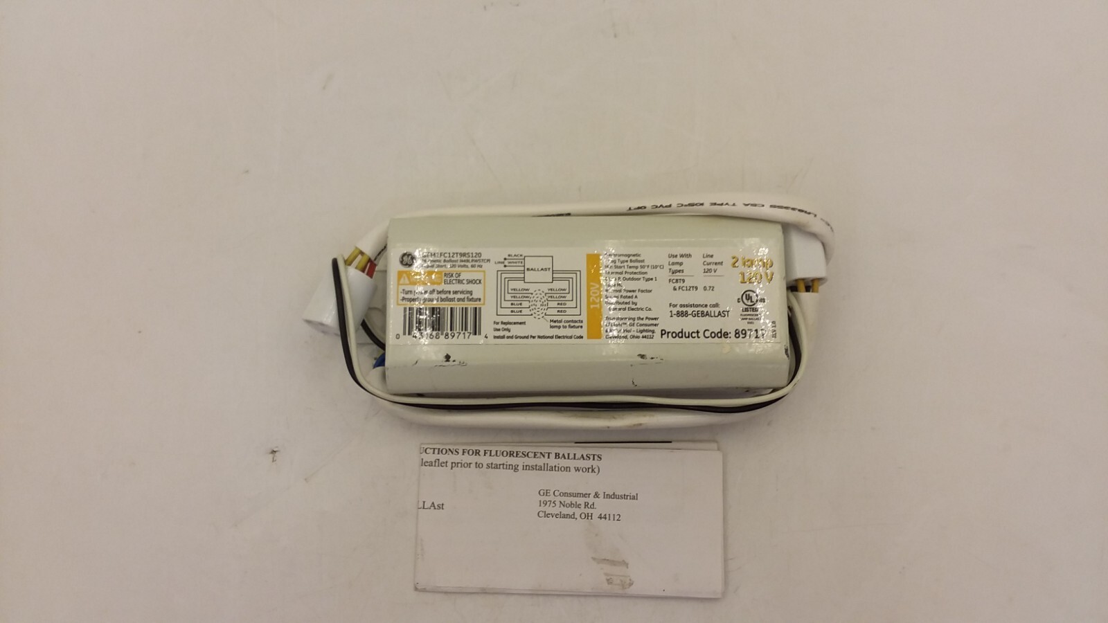 GENERAL ELECTRIC GEM1FC12T9RS120 MAGNETIC BALLAST RAPID START 120VOLTS 60HZ NNB