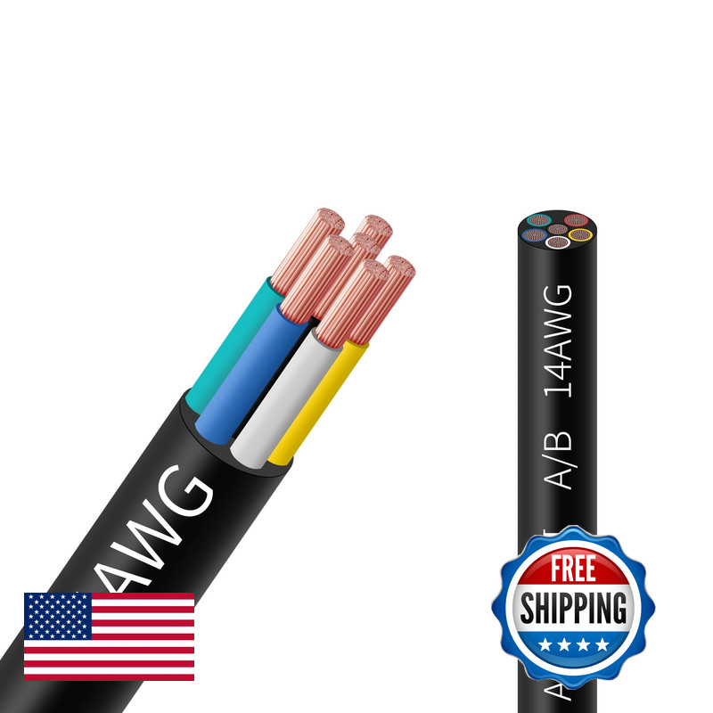 Sptdacsfp 14/6 Gauge Electrical Wire 6 Conductor Extension Cable 100 Foot