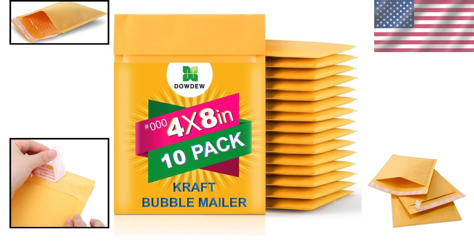 Self-Seal Bubble Mailers 10 Pack Quality Kraft Padded Envelopes 4×8 Lightweight