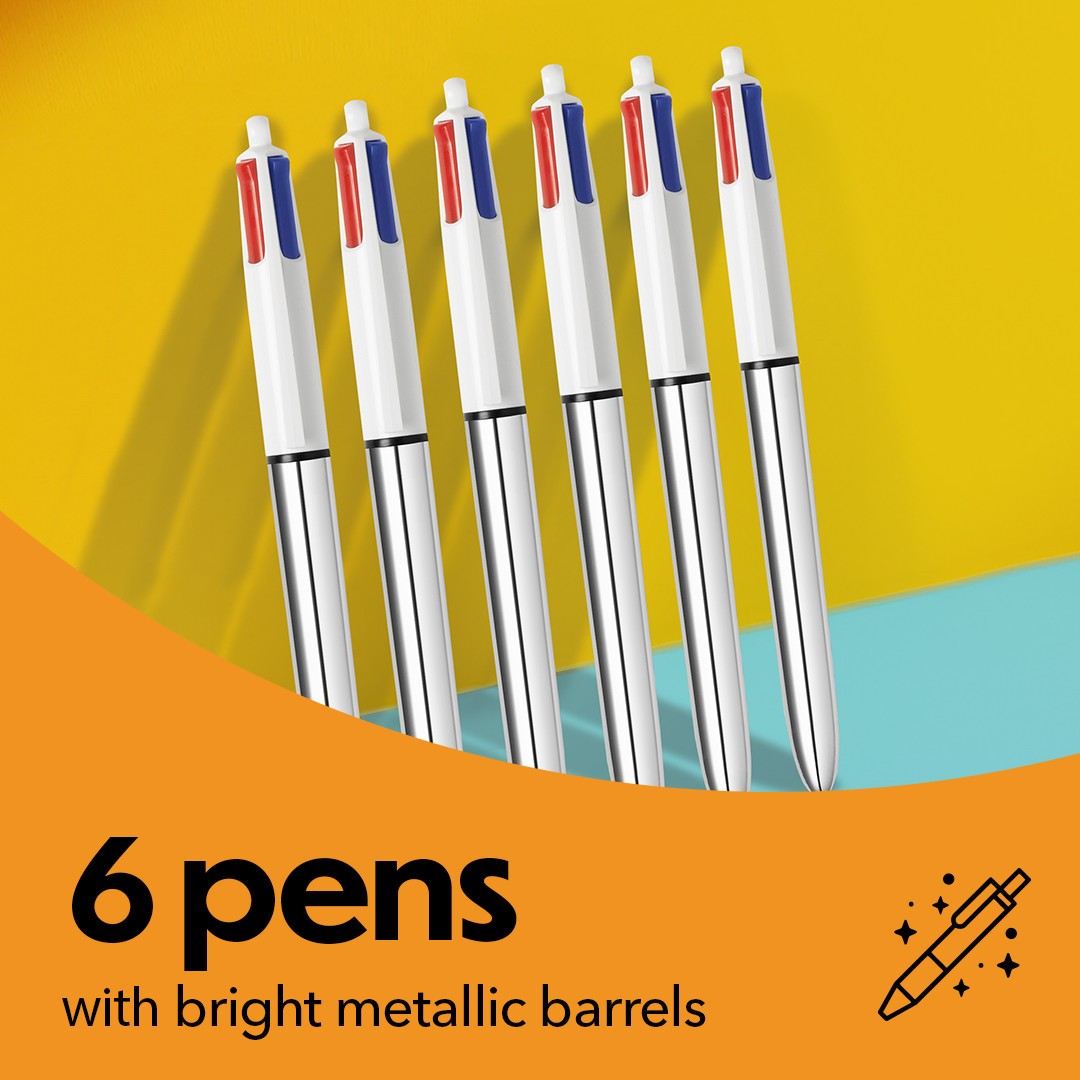 BIC 4 Color Shine Retractable Ballpoint Pen, 1.0 mm Point, 6-Count