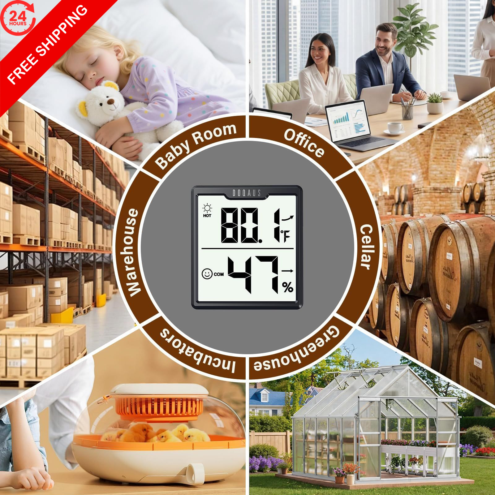 DOQAUS 3 Pieces Digital Hygrometer Indoor Thermometer Humidity Meter, Black
