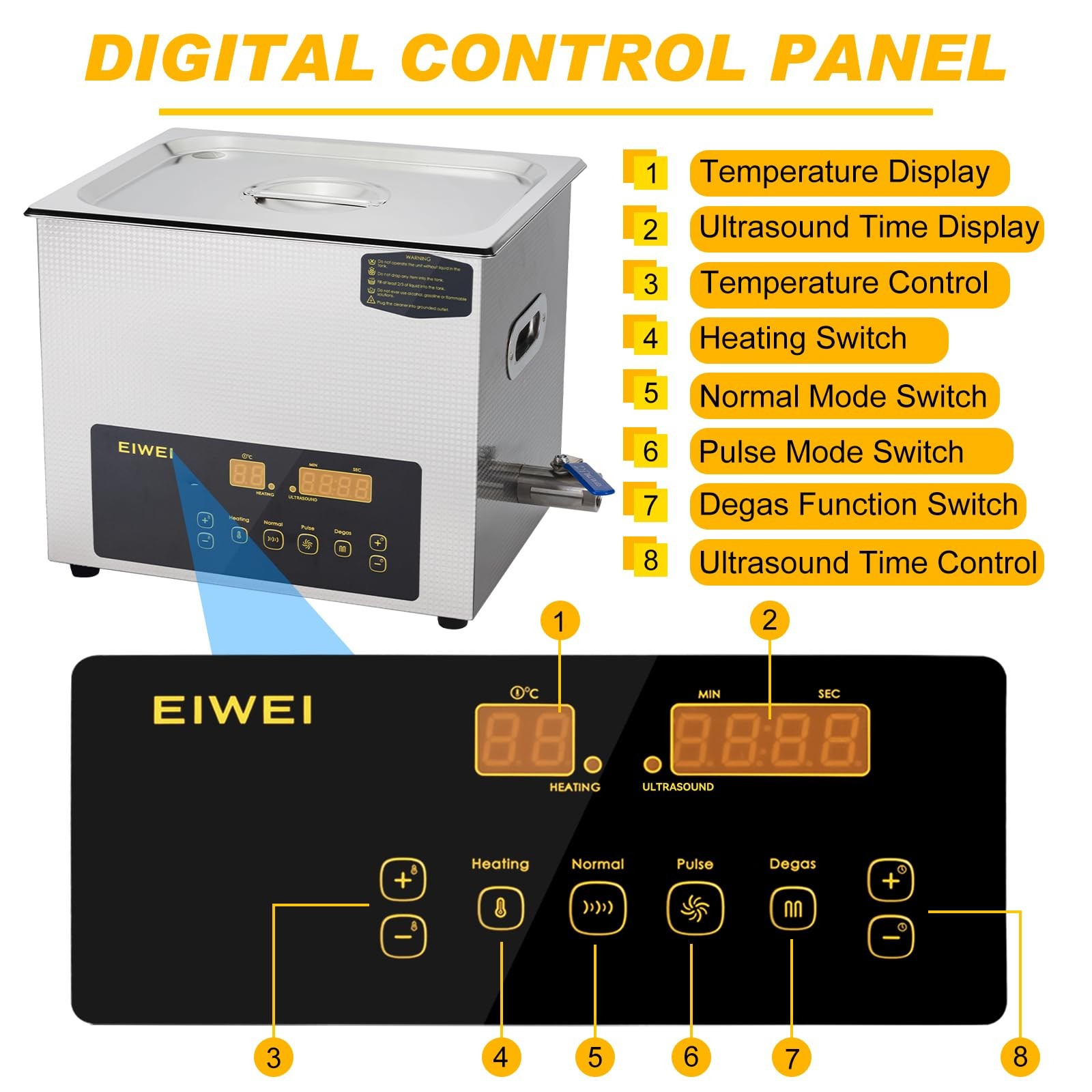 Cleaner 10L Dual Frequency Digital Stainless Steel Heater Timer Ultrasonic EIWEI