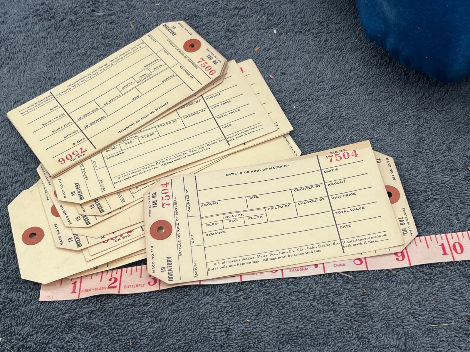 vintage deadstock inventory store label tags office antique numbered lot 50