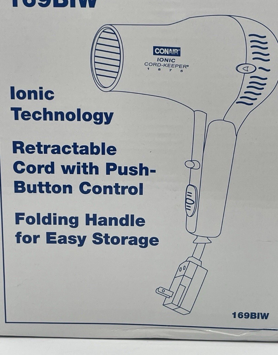 $70 NEW CONAIR Folding Hair dryer HandheldBlack 1875 Watts Ion 169BIW USA Travel