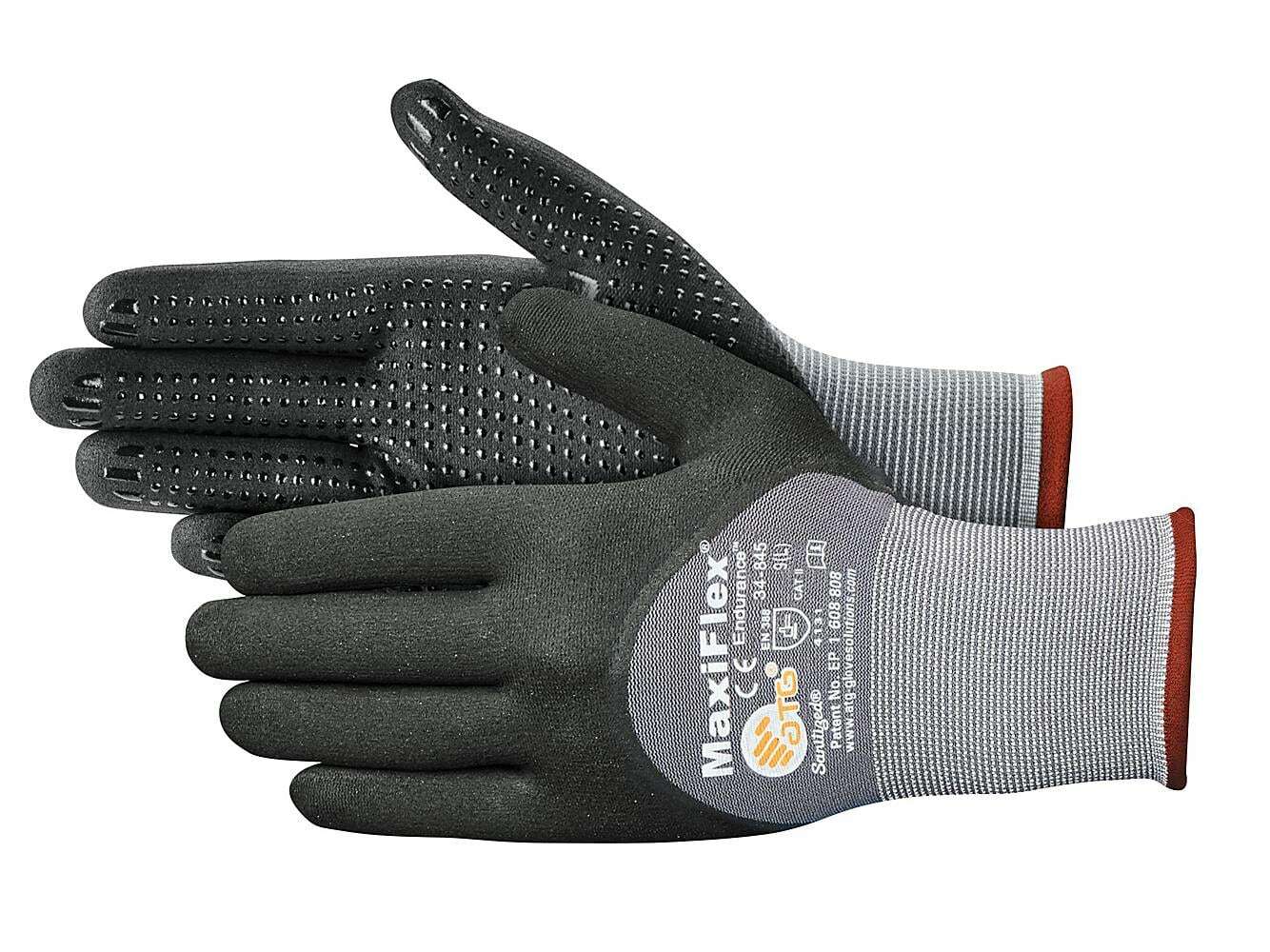 6- PIP 34-845 MaxiFlex Coated Dotted Palms Nitrile Grip PROTECTIVE WORK GLOVES