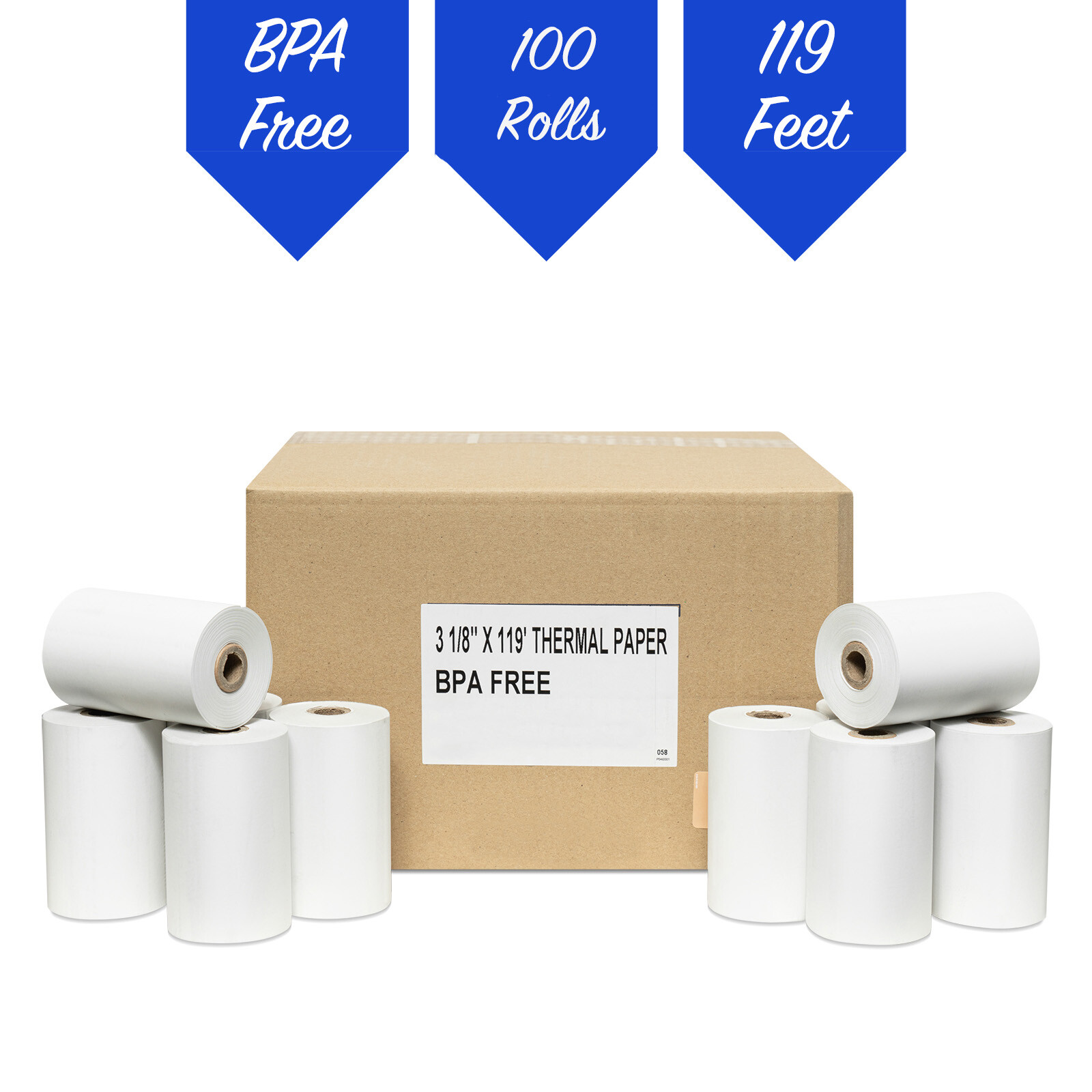 3 1/8″ x 119′ THERMAL PoS RECEIPT PAPER – 100 ROLLS ** FREE SHIPPING **
