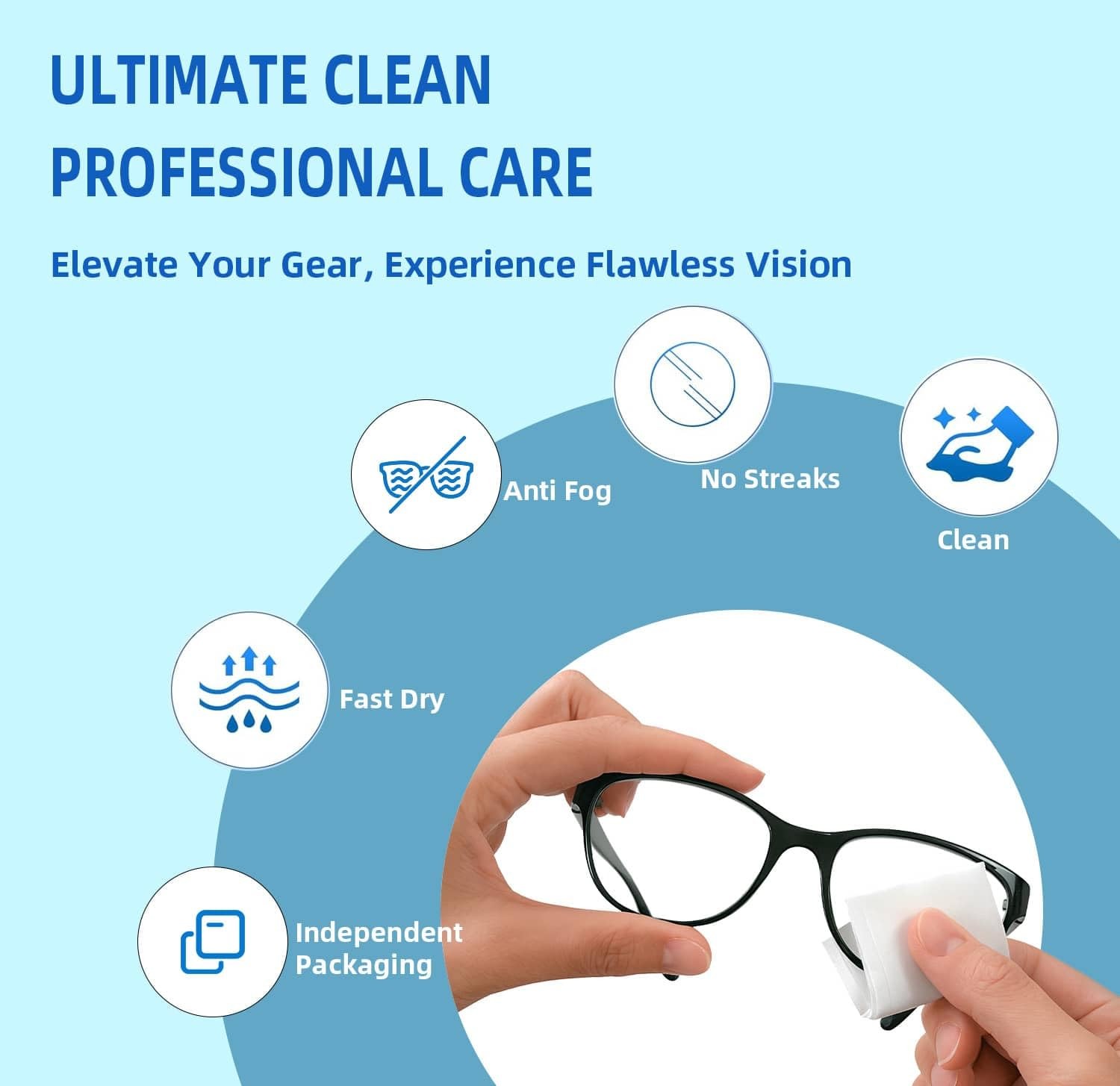 Ageantscom Anti-Fog Wipes for Glasses – Eye 1 Count (Pack of 100), Blue