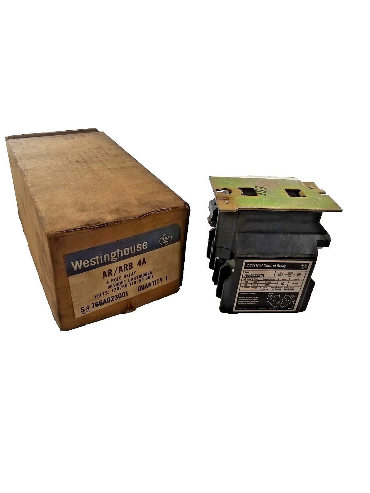 Westinghouse AR/ARB4A Industrial Control Relay 4 P 10A 120V without cartridges