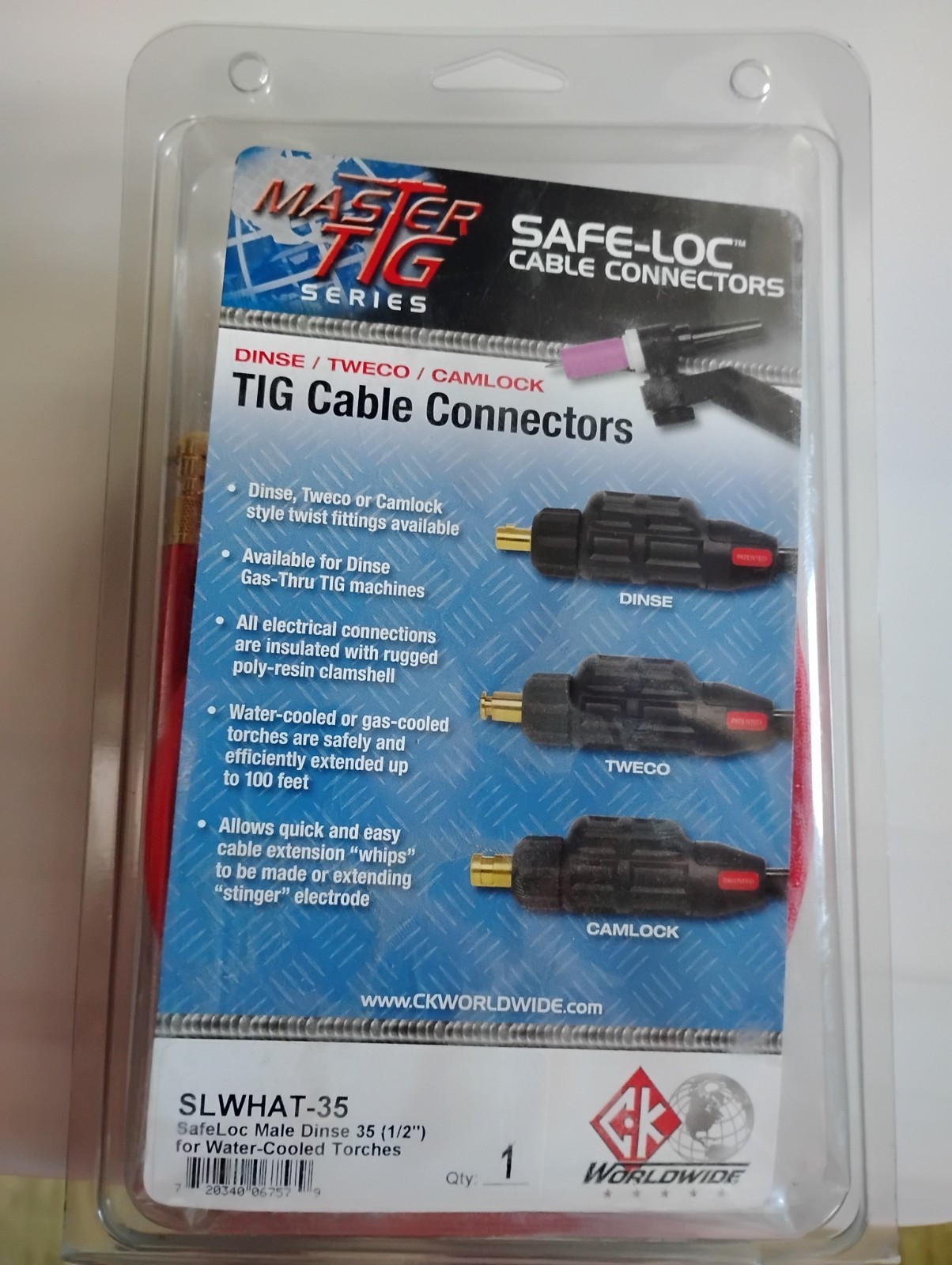 CK SLWHAT-35 SafeLoc Male Dinse 35 1/2″ for Water-Cooled Torches