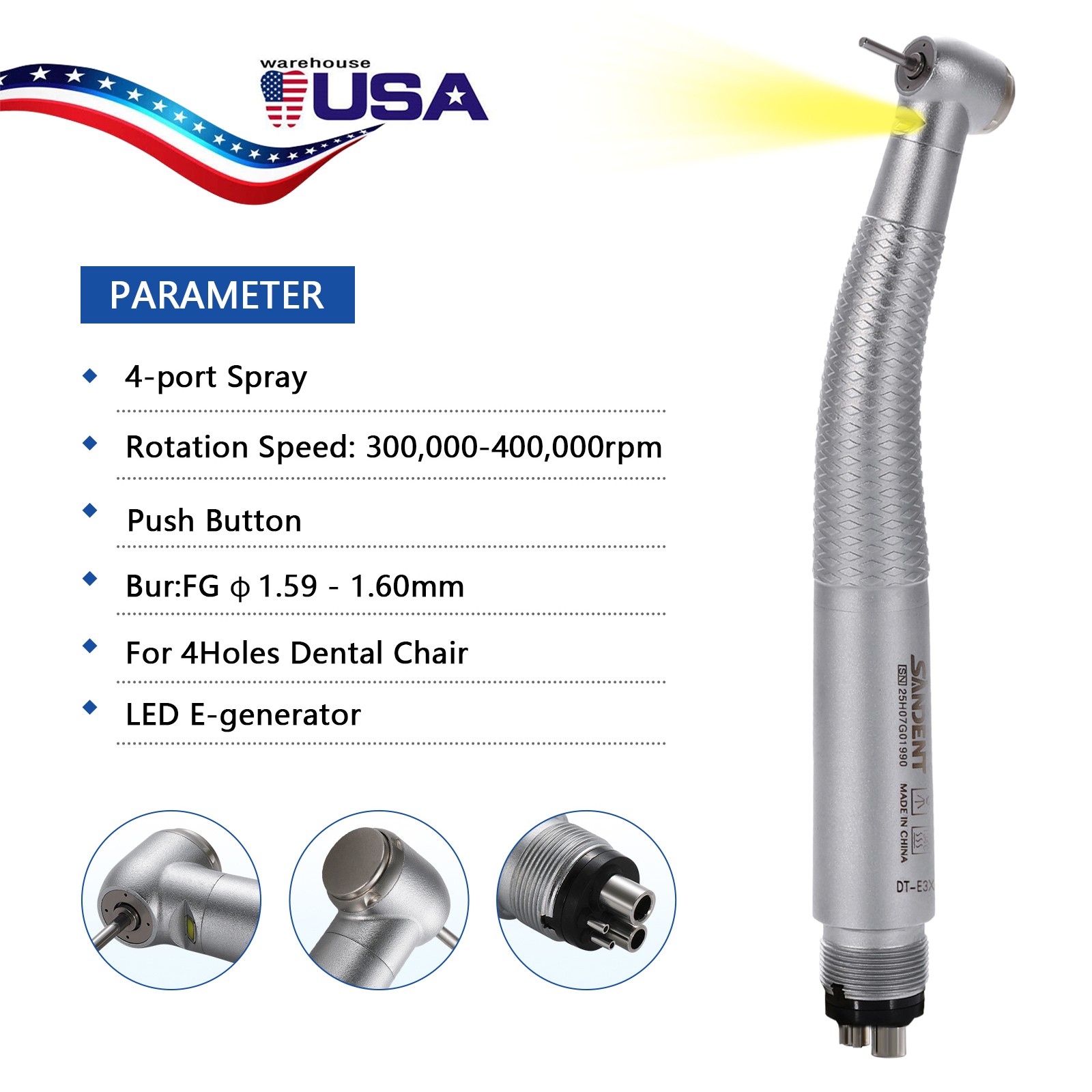 Dental LED handpiece integrate E-generator Handpiece 4H 4 water spray Electric