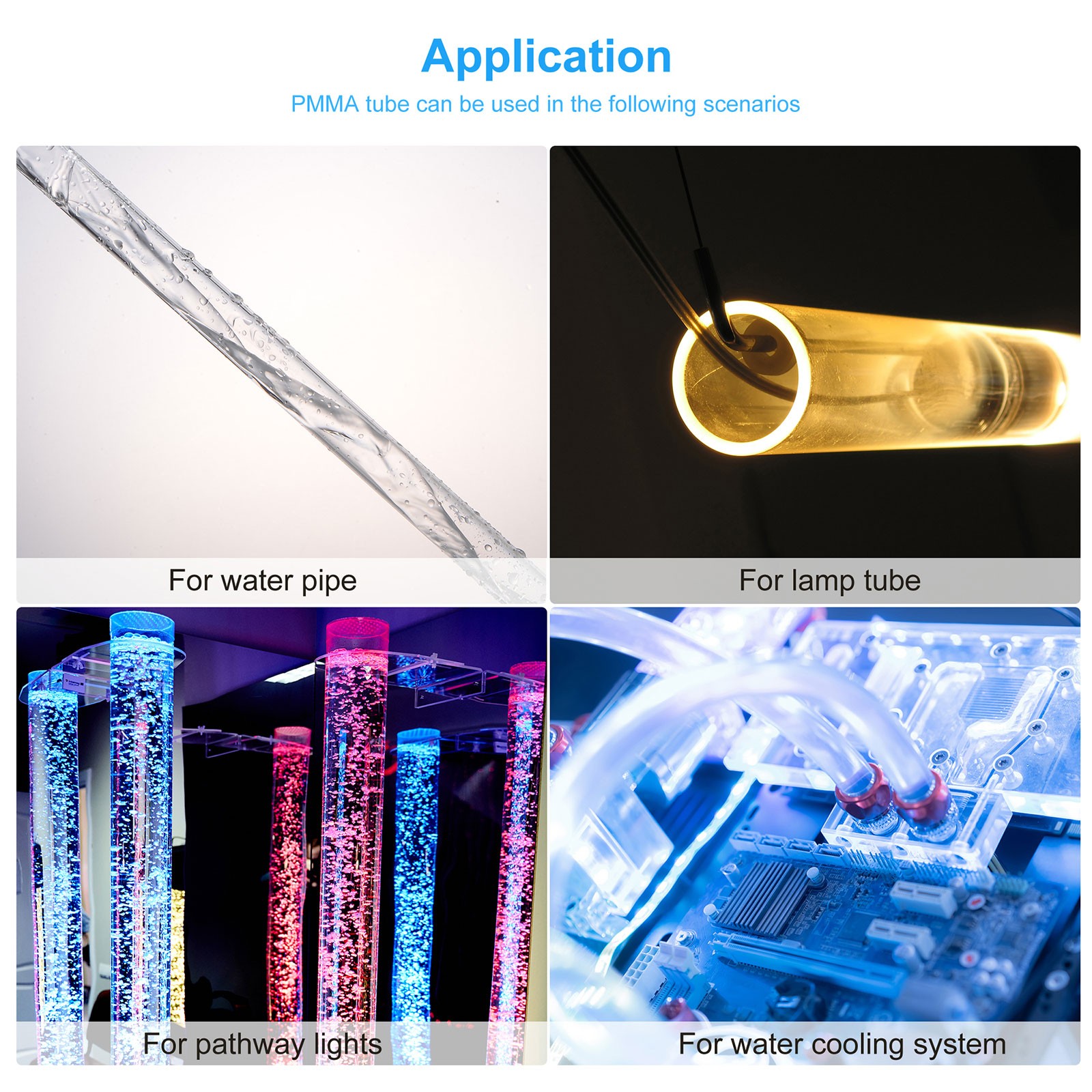 4pcs Acrylic Pipe Clear Rigid Round Tube 6mm ID 8mm OD 14″