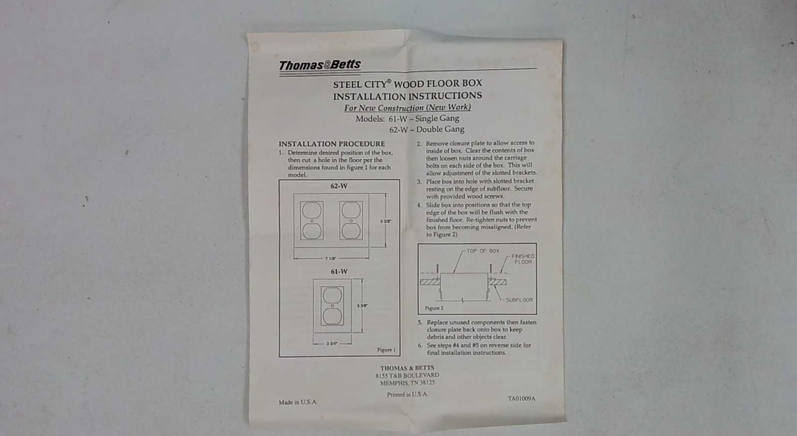 61W Steel City Galvanized Steel Floor Box, Thomas&Betts 60W Series NEW