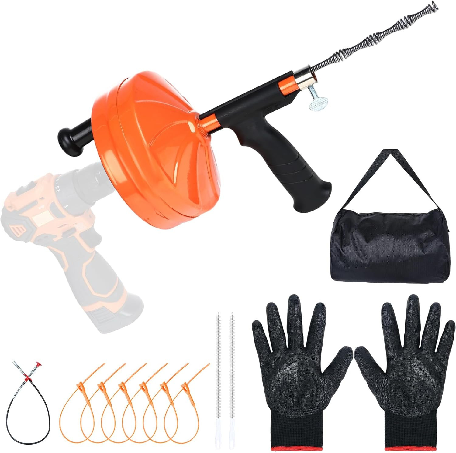 50 Ft Drain Auger,Use Manually or Drill Powered 50 Foot Drain Snake,Heavy Duty F