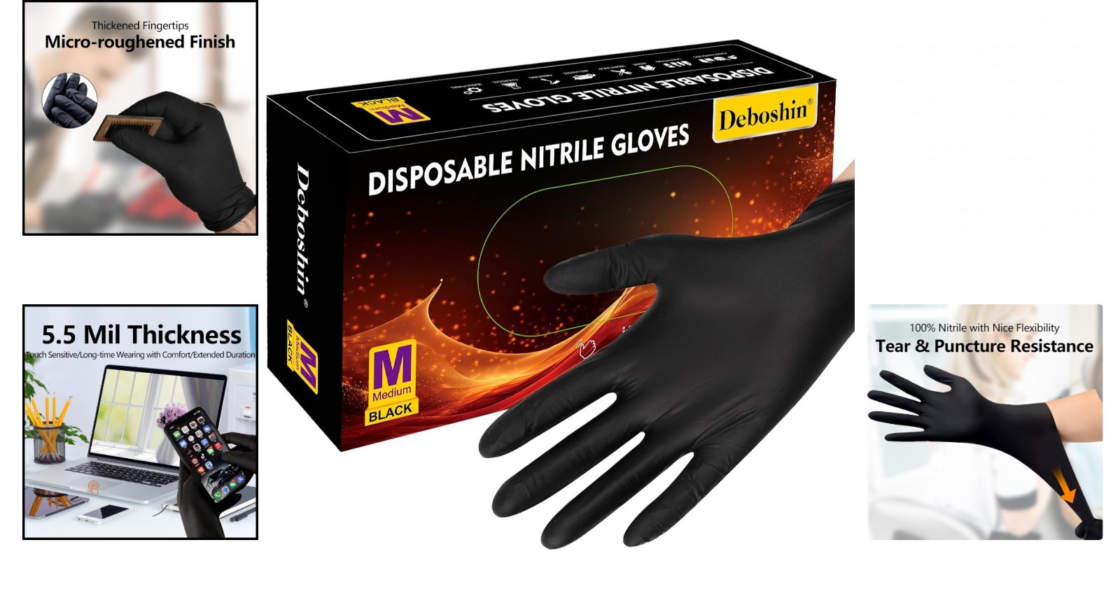 First Glove Black Industrial Disposable Nitrile Gloves 6 Mil Latex & Powder Free