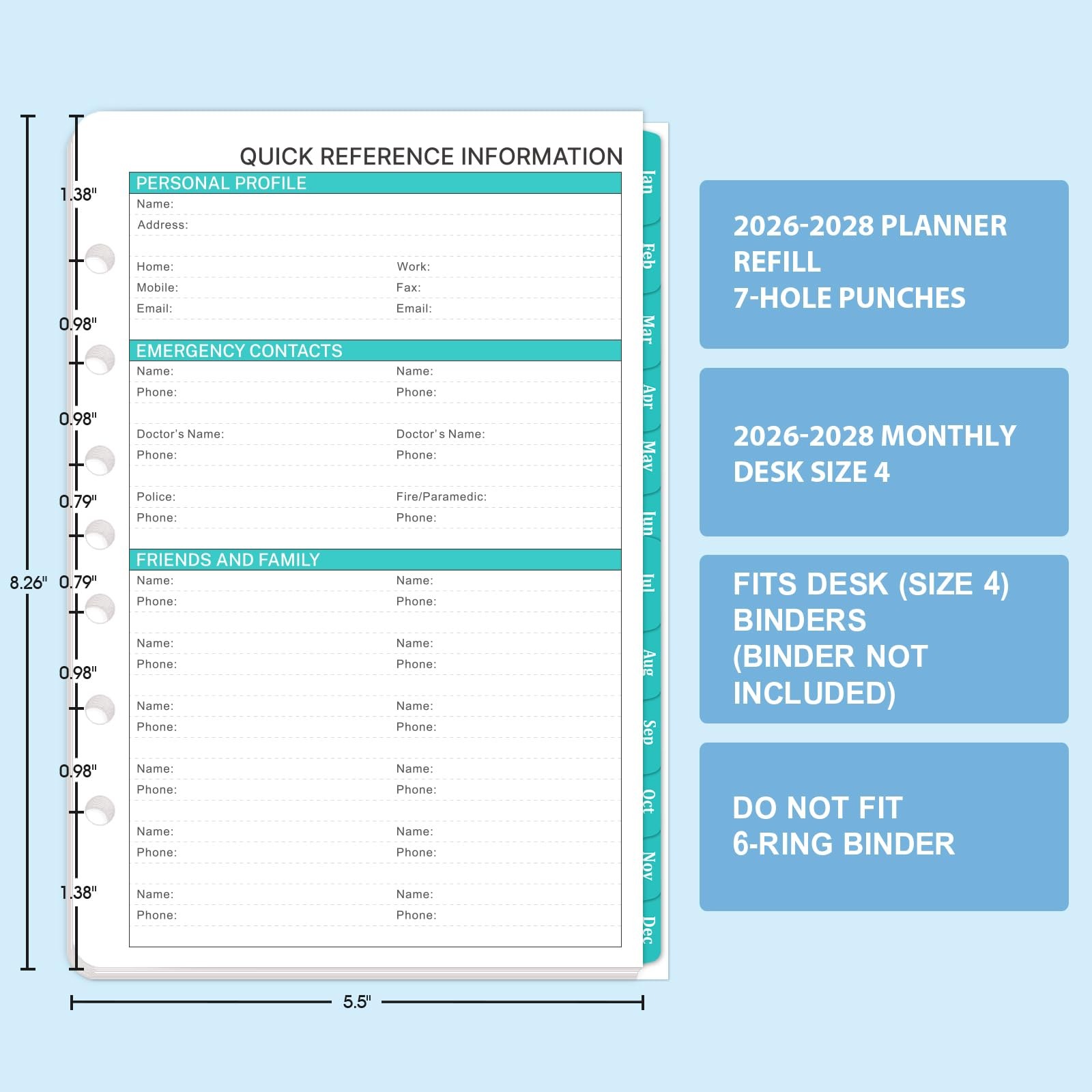 2026-2028 Monthly Planner Refill – Inserts 5-1/2″ x 8-1/2″, black