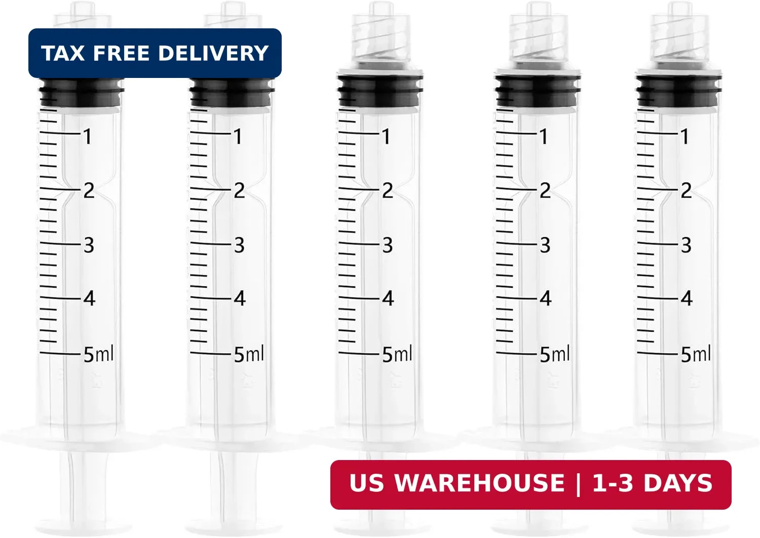 5ml Disposable Luer Lock Syringes Without Needles, 10-Pack | Sterile Plastic Syr