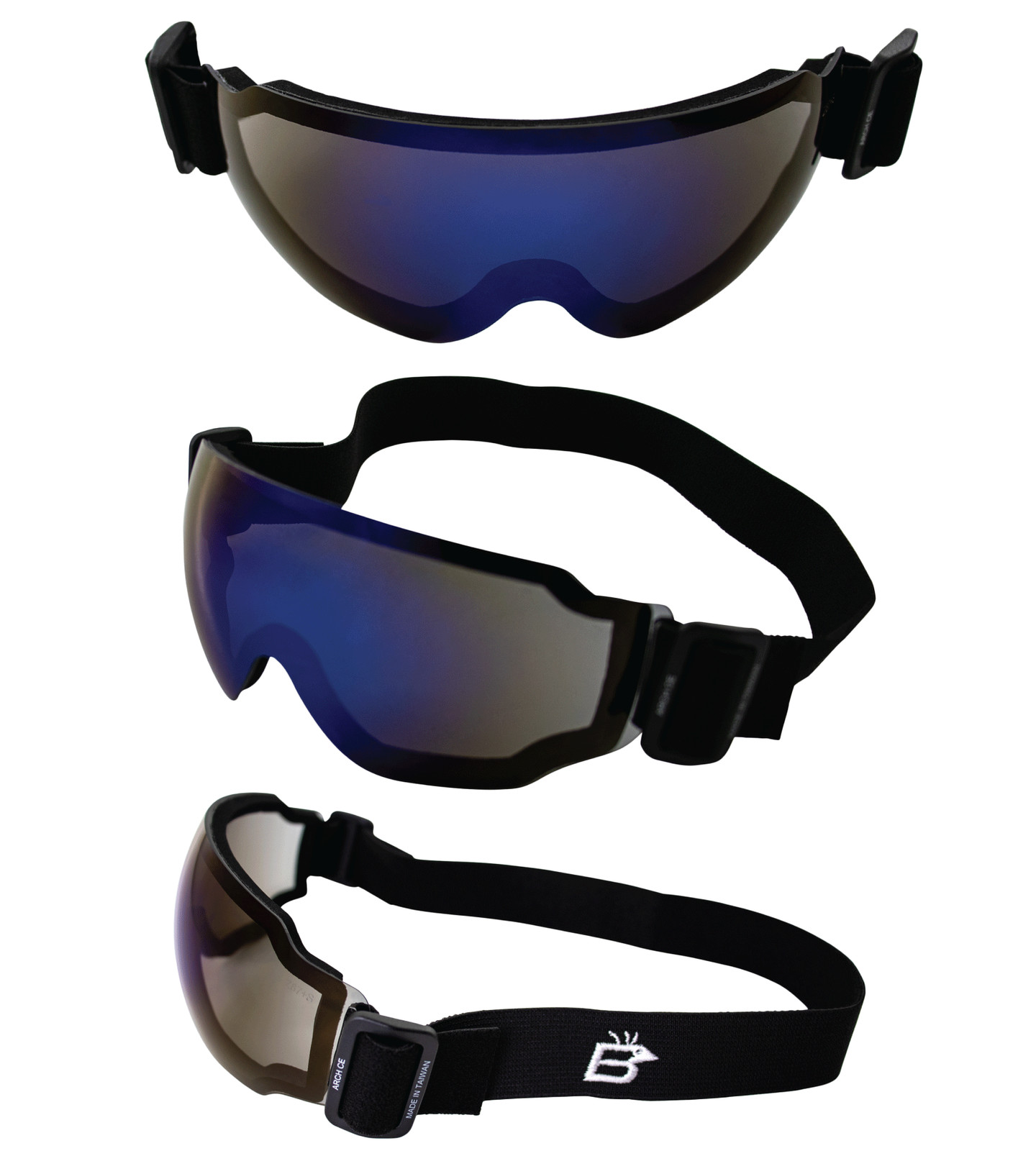 Birdz Eyewear Arch Sky Diving Goggles 3 Pair Clear Smoke and Blue Mirror Lenses