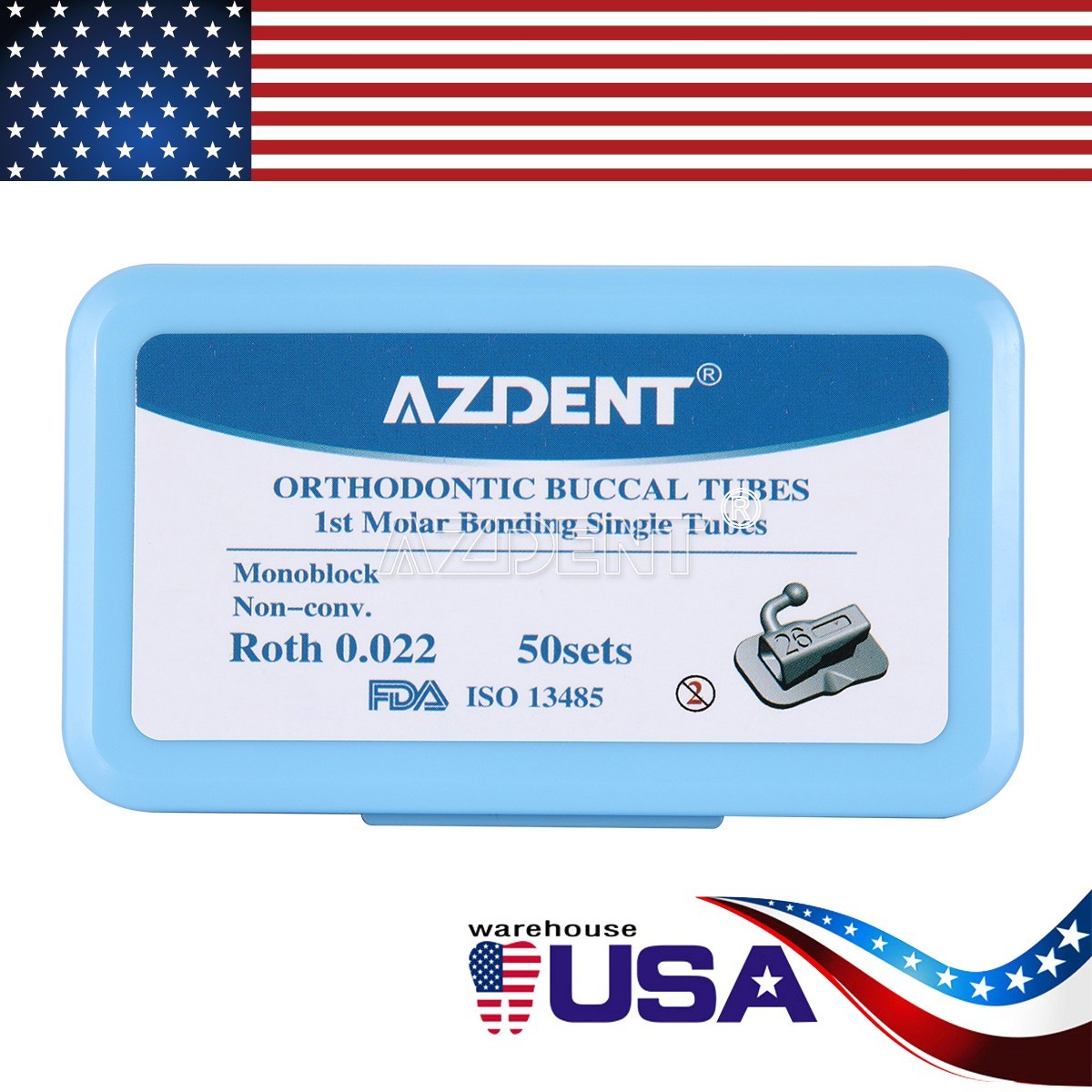 AZDENT Dental Ortho Non-Conv 1st Molar Bondable Monoblock Roth 0.022 Buccal Tube