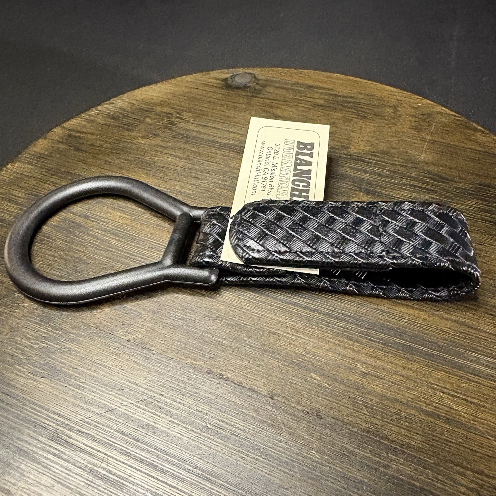 Bianchi 7909 Baton/ Flashlight Ring Holder Black Tooled Basketweave Leather 2.25