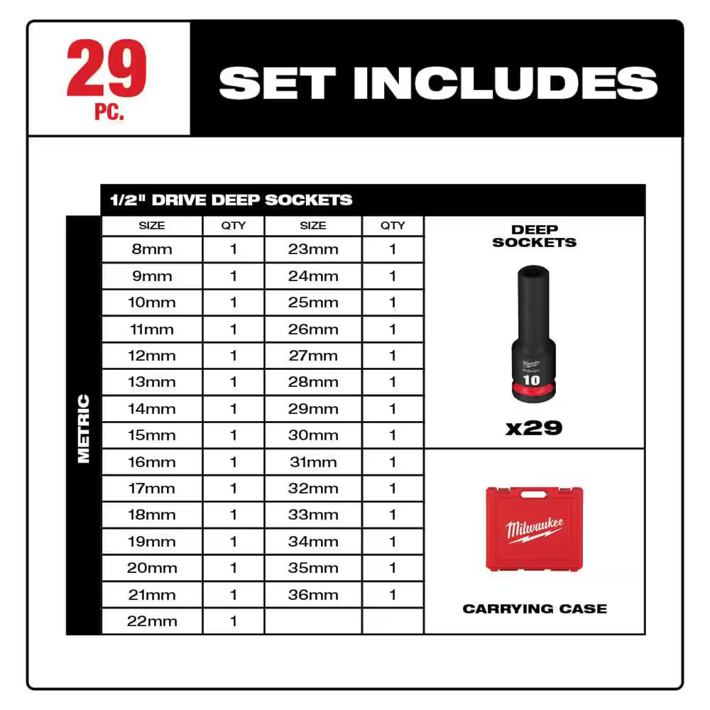 SHOCKWAVE 1/2 In. Drive Sae/Metric 6 Point Impact Socket Set (48-Piece)