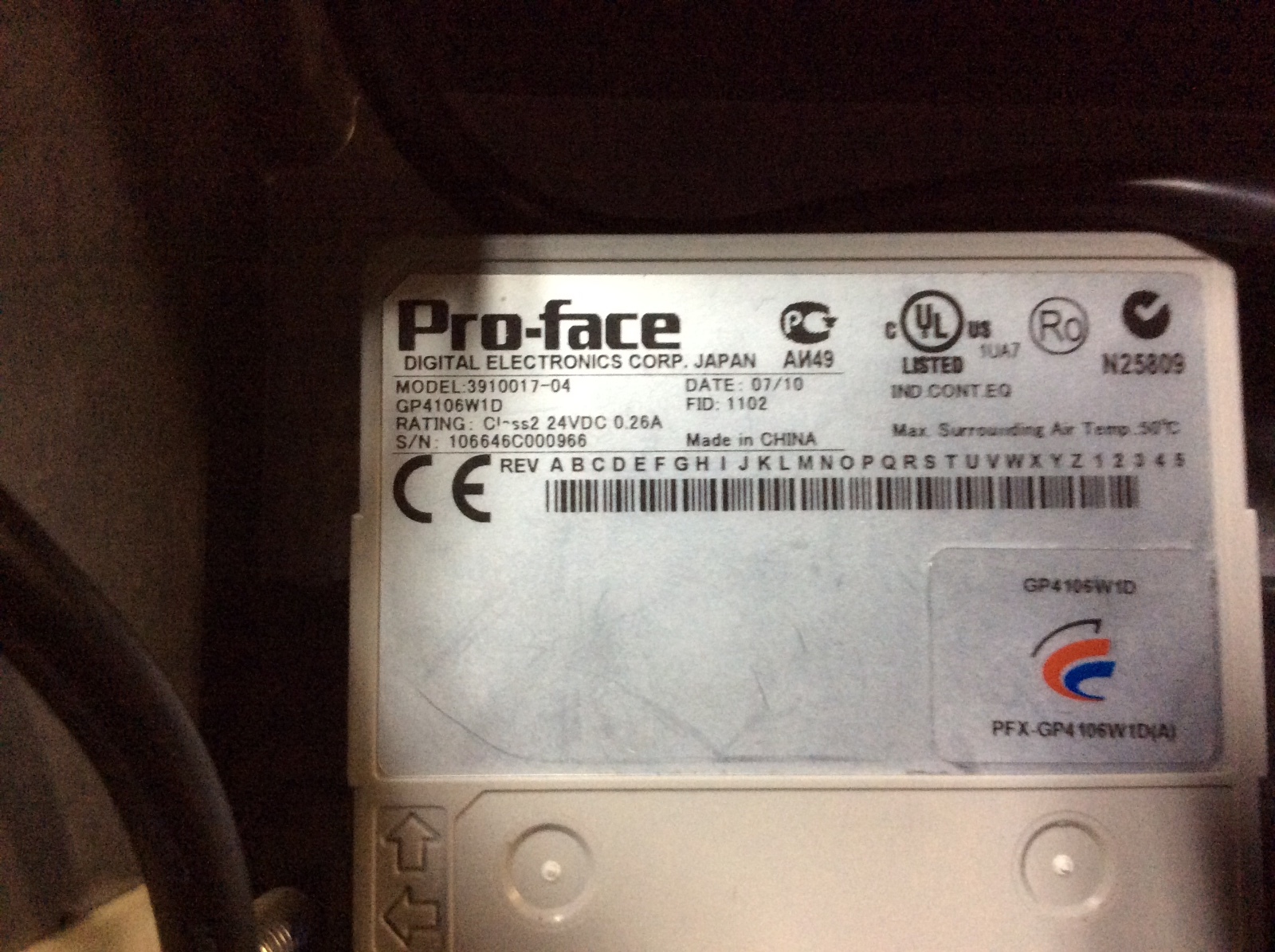 Pro-Face Screen, model:3910017-04, GP4106W1D, date-07/10, 30 day warranty